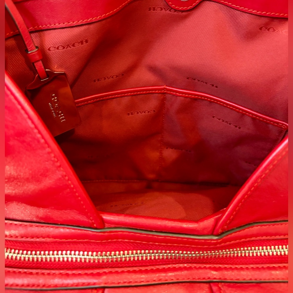 EUC! COACH SIGNATURE CANVAS SHOULDER BAG WITH RED LEATHER TRIM
NO CALLOUTS - Picture 8 of 16